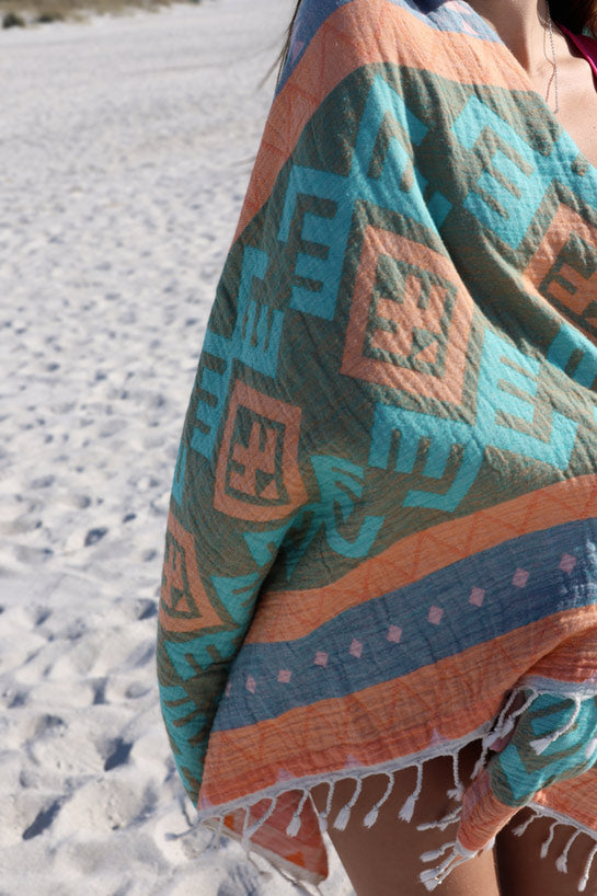 Aztec Pattern Orange - Turkish Towel