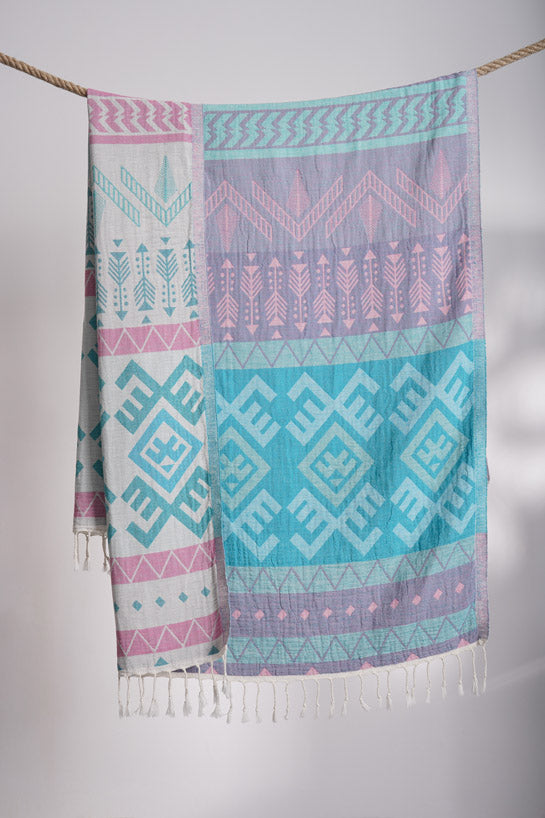 Aztec Pattern Rose Pale - Turkish Towel